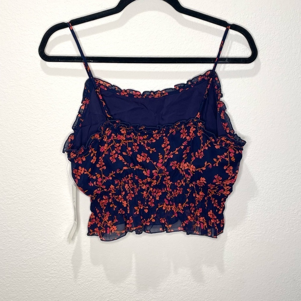 𝅺AQUA Floral Print Smocked Crop Top Size M - Picture 3 of 6